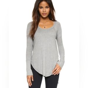 Free People Ventura Thermal Long Sleeve Top Gray XS High Low Raw Edge Box Knit